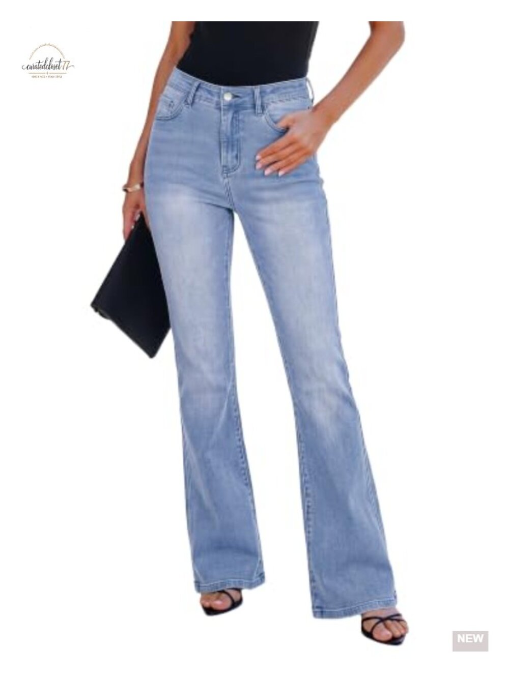 High Rise Flare Jeans Stretchy Denim Pants Retro 5-Pocket